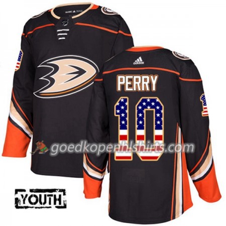 Anaheim Ducks Corey Perry 10 Adidas 2017-2018 Zwart USA Flag Fashion Authentic Shirt - Kinderen